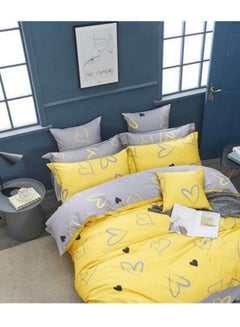 Buy 4-Piece Duvet Cover Set Cotton Yellow/Grey 120 x 200cm in UAE