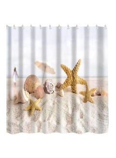 Buy 13-Piece Waterproof Sea Shells Printed Shower Curtain With Hook Set White/Beige 165x180centimeter in UAE