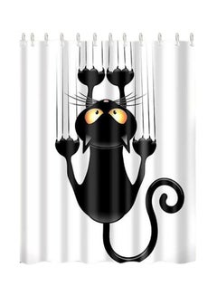 Buy Cat Printed Shower Curtain With Hook White/Black/Yellow 165x180centimeter in Saudi Arabia