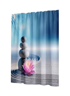 Buy Sand And Stones Printed Shower Curtain With Hook Blue/Grey/White 165x180cm in UAE