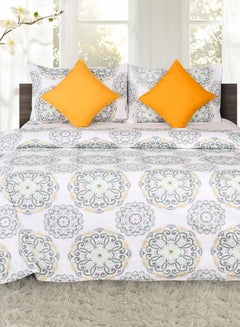 Buy Duvet Cover Set- With 1 Duvet cover 240X215 Cm And 2 Pillow Cover 50X75 Cm And 2 Cushion Cover 40X40 Cm  - For King Size Mattress - White/Minion Yellow/Aqua Blue 100% Cotton Cotton Light Blue/White King in UAE