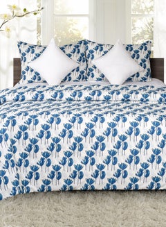 Buy Duvet Cover Set- With 1 pc  Duvet Cover 200X220 Cm, 2 pcs Pillow Cover 50X75 Cm,  2pcs Cushion Cover 40X40 - For Queen Size Mattress - Navy Blue/White Microfiber - Cotton Navy Blue/White Queen Cotton Navy Blue/White Queen in UAE