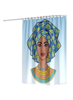 Buy Girl Printed Shower Curtain With Hook Beige/White/Blue 165x180cm in Saudi Arabia