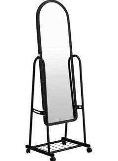 Buy Standing Mirror with Holder and Castor Black 123 x 45 x 66cm in UAE