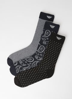 Buy 3 Pack Of Men's Socket Above Ankle Socks Printed White/Grey/Black in Saudi Arabia