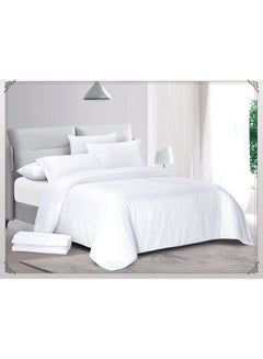 Buy 7-Piece King Size Hotel Strip Comforter Set cotton White 240 x 260cm in Saudi Arabia