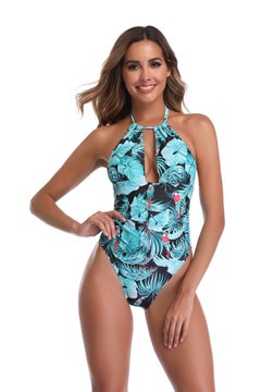 Buy Tropical Print Backless Push-Up Swimsuit Multicolour in UAE