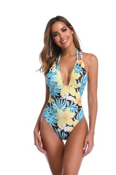 Buy Floral Print Backless Padded Swimsuit Multicolour in Saudi Arabia