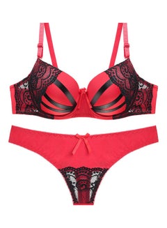 Buy Lace Details Underwear Set Red/Black in Saudi Arabia
