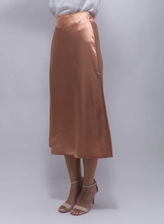 Buy Midi Satin Skirt Brown in UAE