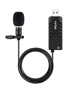 اشتري K053 USB Lavalier Cardioid Condenser Microphone With Clip-On And Sound Card For PC and MAC FIFINE  USB Lavalier Lapel Microphone K053 Black في الامارات