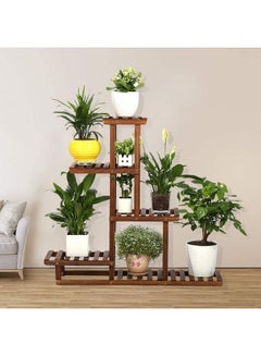 Buy Wooden Plant Pots Shelf Stand Brown in UAE