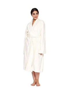 Buy Turkish Cotton Bath Robe With Pockets Off White One Size in UAE