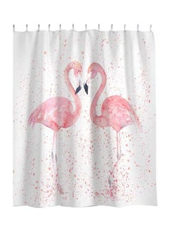 Buy Flamingo Printed Shower Curtain With Hook White/Pink/Black 165x180cm in Saudi Arabia