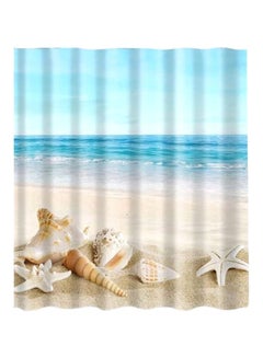 Buy Sand With Shell Printed Shower Curtain With Hook Blue/White/Beige 165x180cm in Saudi Arabia