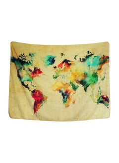 Buy World Map Printed Beach Towel Beige/Red/Green 150x200cm in Saudi Arabia