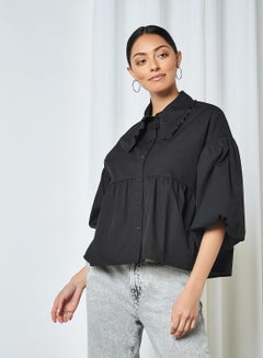 Buy Volume Sleeve Peplum Shirt Black in UAE