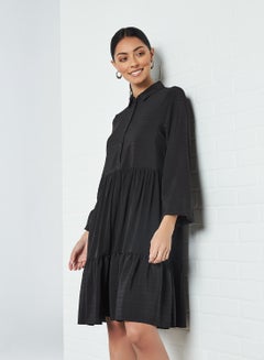 Buy Long Sleeve Tiered Dress Black in Saudi Arabia