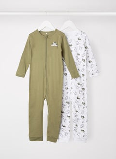 Buy Baby Zip-Up Dinosaur Nightsuit (Pack of 2) Loden Green/White in Egypt