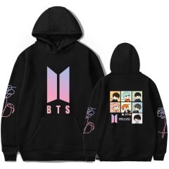 Buy BTS Logo Printed Oversized Hoodie Black in UAE