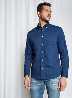 Buy Button Down Shirt Dark Blue Denim in Saudi Arabia