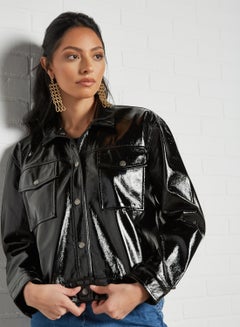 Buy Faux Leather Jacket Black(C-N10) in UAE