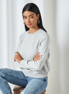 Buy Cropped Sweatshirt Light Grey Melange in UAE