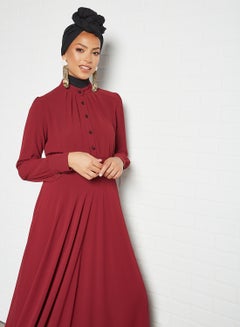 Buy Smocked Waist Abaya Dress Red in Saudi Arabia