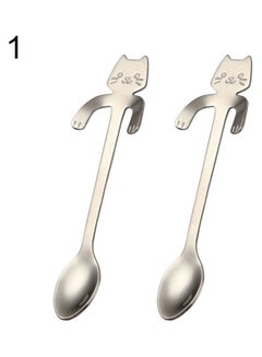 Buy 2-Piece Stainless Steel Spoon Cartoon Cat Silver in Saudi Arabia