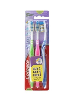 Buy 3-Piece Zigzag Medium Toothbrush Green/Pink/Blue in UAE