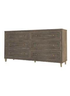 Buy Bedroom Makeup Vanity Luxurious - Natural yellow/gold Crawford Collection Wood Table - 6 Drawer Dresser For Hairstyle Sonoma Oak 183x93x46cm in UAE