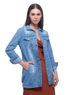 Buy Classic Design Long Sleeves Denim Jacket Blue Denim in UAE