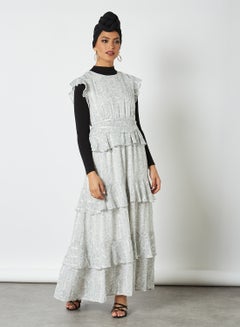 Buy Printed Maxi Dress Blue-White in UAE
