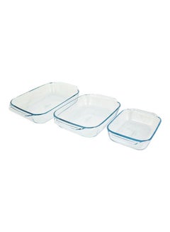 Buy Arp Optimum Glass Rectangular Roaster 3 Peices Set Clear/Blue in UAE