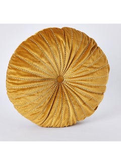 Buy Serene Velvet Embroidered Round Filled Cushion Yellow 45 x 45cm in Saudi Arabia