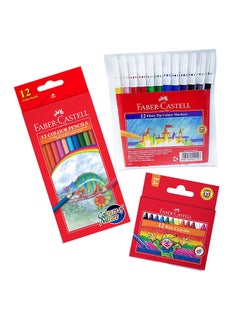 Buy 12-Piece Colour Pencil With Fibre Tip Pen And Washable Wax Crayons Multicolour in UAE