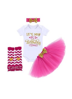 Buy First Birthday Party Baby Girl Dress Hot Pink in UAE