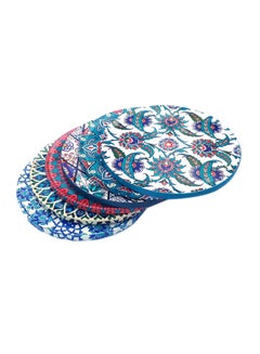 Buy 6-Piece Ottoman Motifs Ceramic Coaster Set Multicolour 9cm in UAE