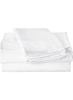 Buy 3-Piece Solid Bedsheet Set cotton White Twin in UAE