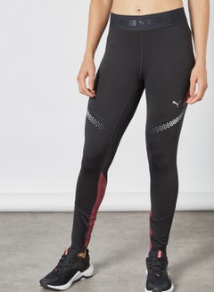 Buy Runner ID Regular Rise Tights Black-Burgundy in UAE