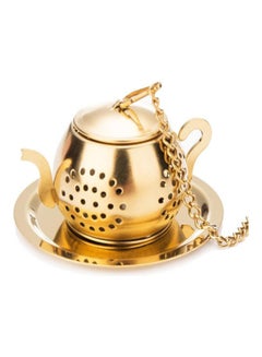 Buy Teapot Shape Infuser With Drip Tray Gold 5.6x5.6x3.2cm in UAE