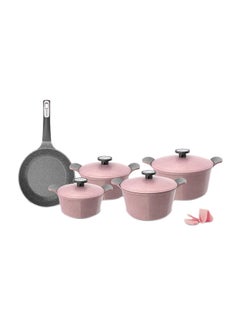Buy 9-Pieces Granite Cookware Set Pink 20/22/24/26cm in Saudi Arabia