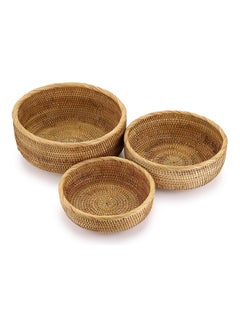 Buy 3-Piece Rattan Woven Serving Baskets Brown 25.8, 22.8, 19.7cm in UAE