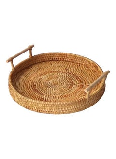 Buy Round Rattan Woven Serving Tray with Handles Brown 24 x 12 x 3.5cm in UAE