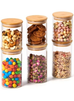 Buy 6-Piece Food Storage Glass Jars With Bamboo Lids Clear 3 x 450, 3 x 700ml in UAE