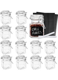 Buy 12-Piece Food Storage Glass Mini Jars with Top Clip Clear 7.2cm in UAE