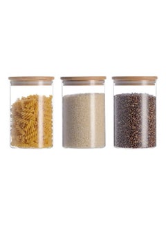 Buy 3-Piece Food Storage Glass Jar with Bamboo Airtight Lid Clear 950ml in Saudi Arabia