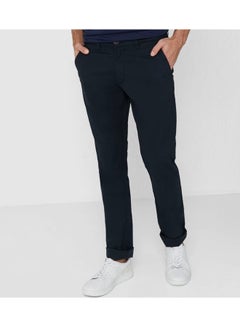 Buy Slim Fit Slant Pocket Flat Front Pants Navy Blue in UAE