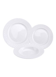 Buy Embossed White 18-Piece  Dinner Set Serve 6 Persons White 29x29x21.5cm in Saudi Arabia