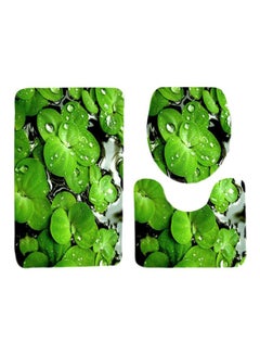 Buy 3-Piece Floral Printed Bathroom Anti-Slip Mat Set Green S in UAE